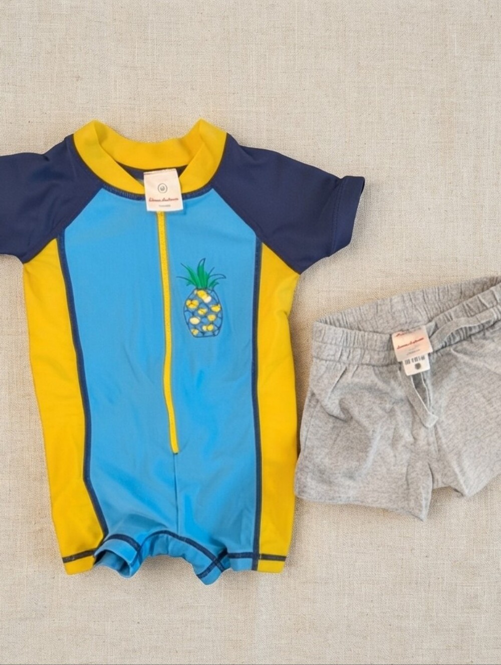 Hanna Andersson 3-6M Kids Blue and Yellow Swim Set